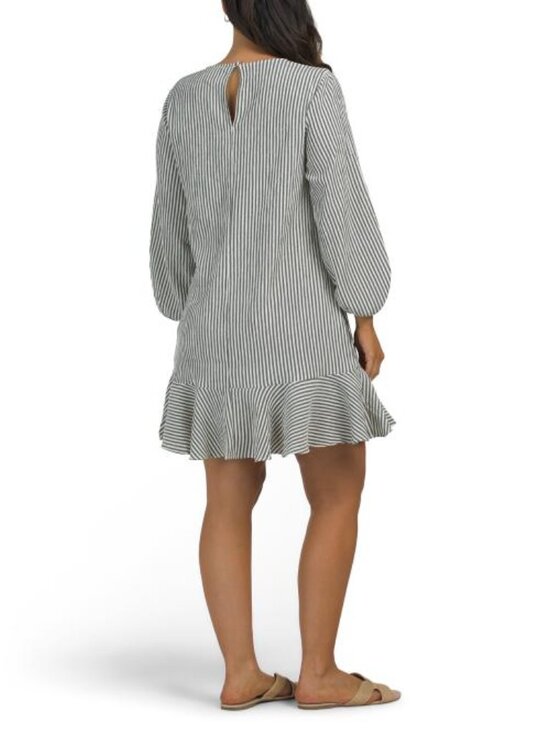 LONDON TIMES V-neck Bishop Flounce Shift Mini Dress - Picture 2 of 3